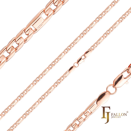 {Настроить} Цепочки Figaro & Mirror, Figarucci со смешанными звеньями, покрытие из 14-каратного золота, розового золота