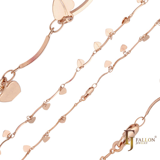 El corazón de pala deja elegantes cadenas de eslabones de barra chapadas en oro de 14 quilates, oro rosa