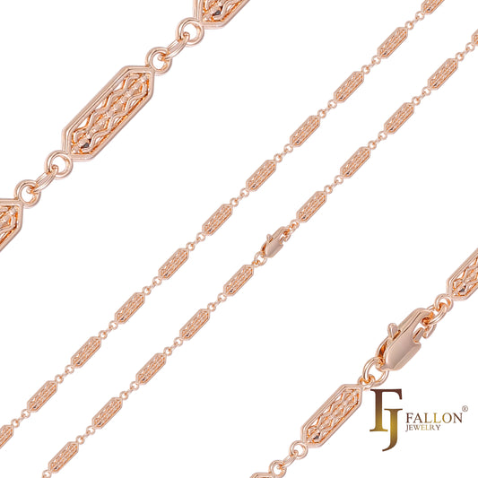 Удлиненные цепочки из розового золота с текстурированными шестигранными звеньями