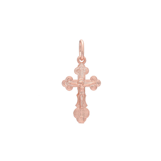 Pingente de cruz católica em ouro 14K, ouro rosa e ouro branco