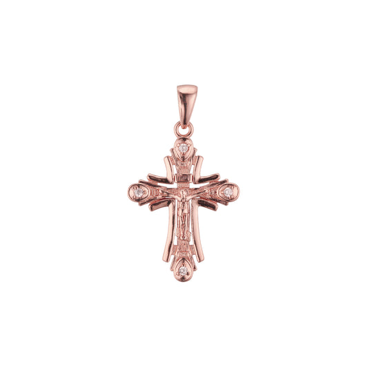 Pingente de cruz de Malta ortodoxa em ouro rosa, ouro 14K em dois tons, cores folheadas