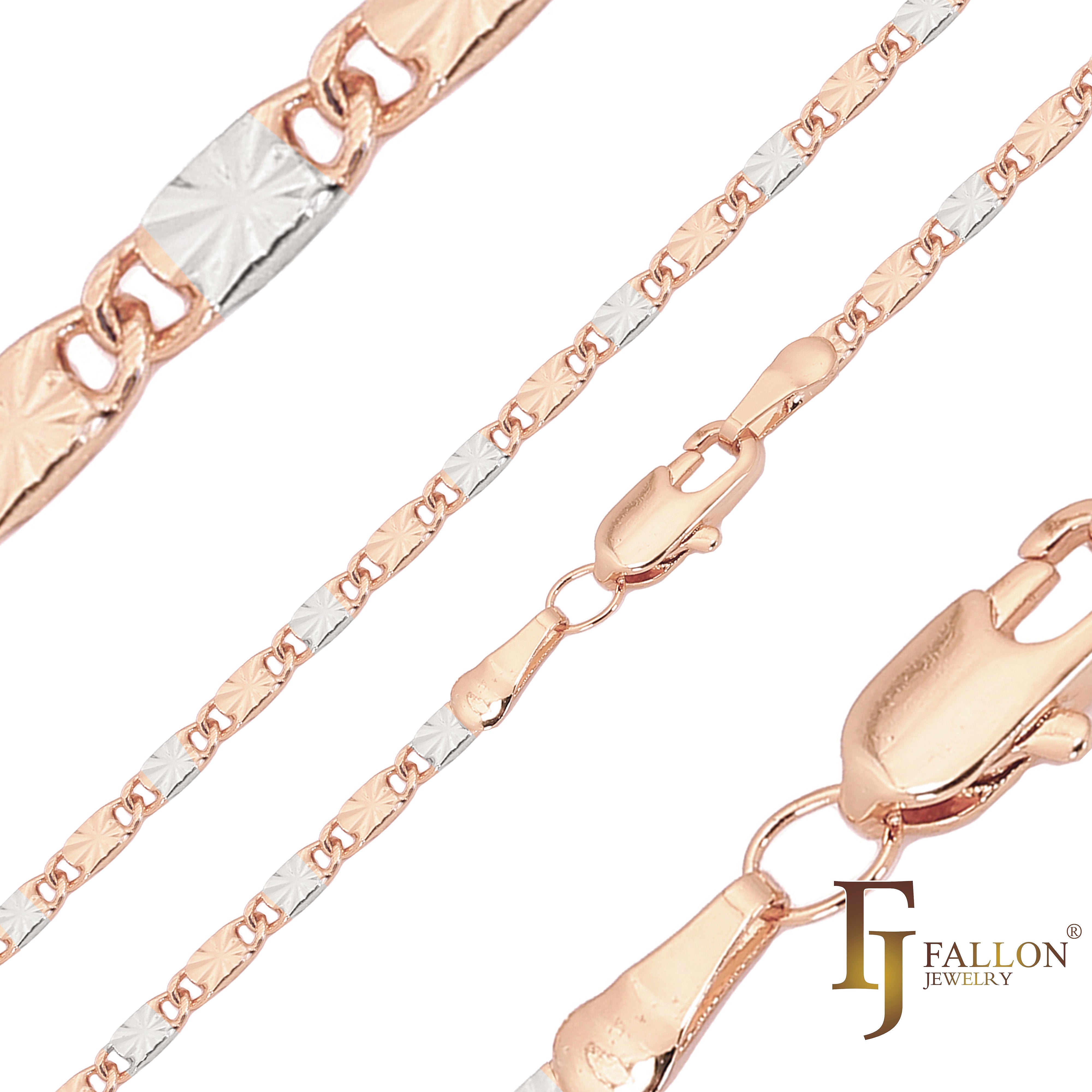 .Clásicas cadenas macizas de eslabones de caracol sunburst martilladas chapadas en oro blanco, oro de 14 quilates, oro rosa, dos tonos