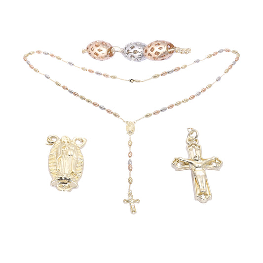 Итальянская Дева Гваделупская и крест из Жёлтое золото 585 пробы, трехцветное ожерелье с розарием