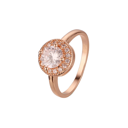 Шикарные красочные кольца с ореолом из розового золота с фианитами
