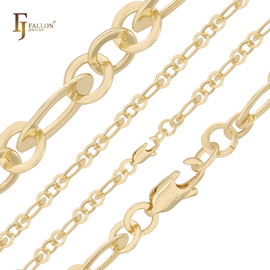 Cadenas de oro de 14 quilates con eslabones rolo estilo Figaro.