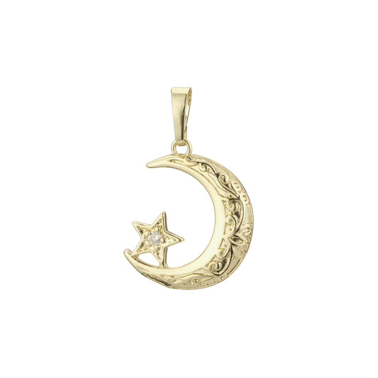 Colgante islámico de estrella y media luna en oro rosa, colores chapados en oro de 14 quilates