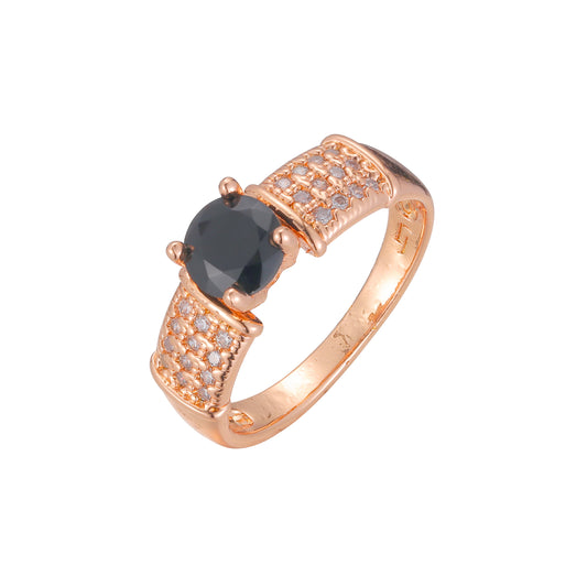 Черные кубические кольца-пасьянсы с фианитами, покрытые розовым золотом