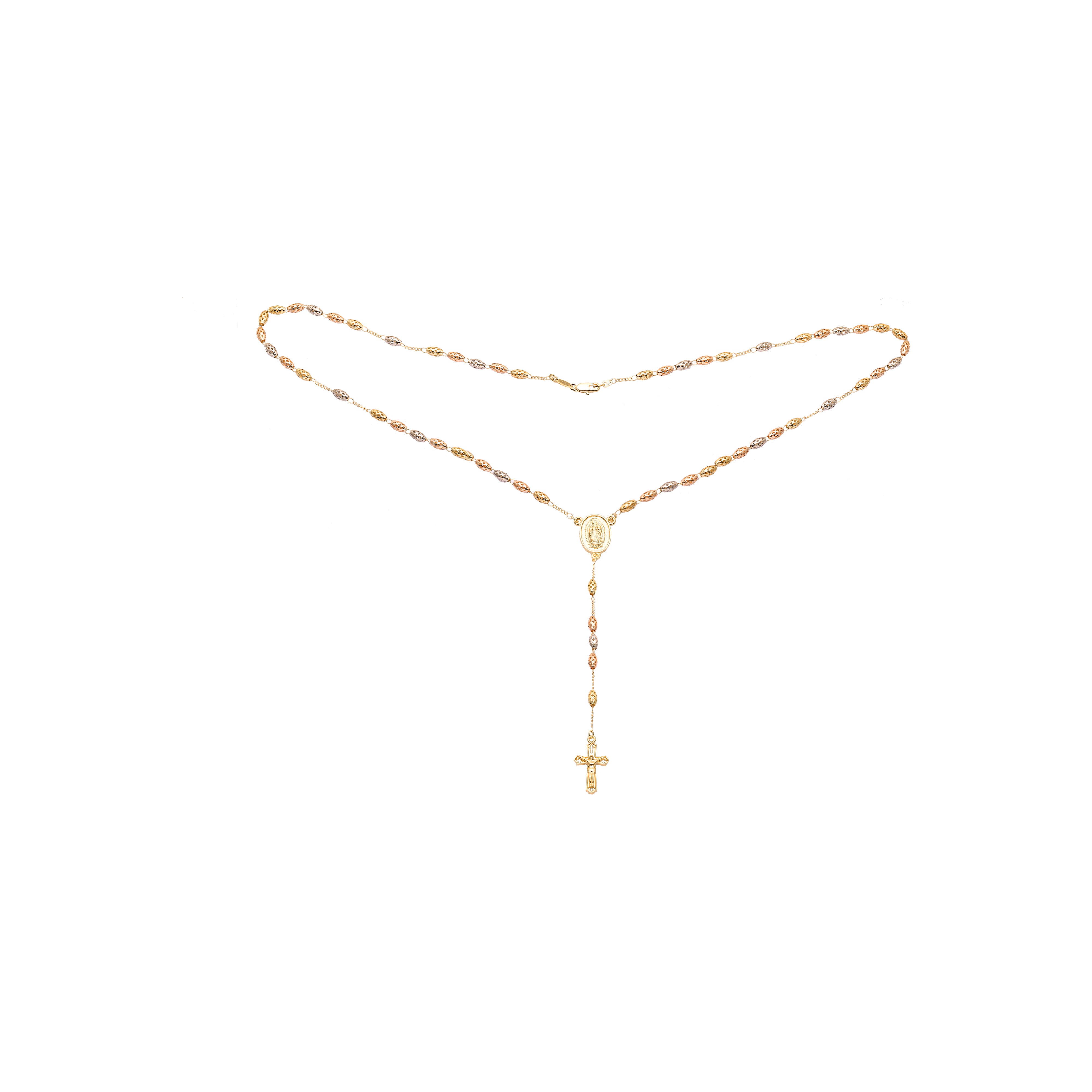 意大利瓜达卢佩圣母天主教念珠镀白金项链，14K 金两色