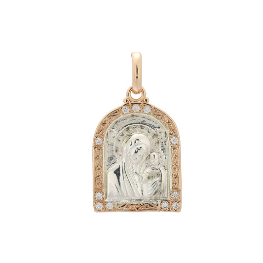 Двухцветный кулон «Казанская Богородица» из Красное золото 585 пробы