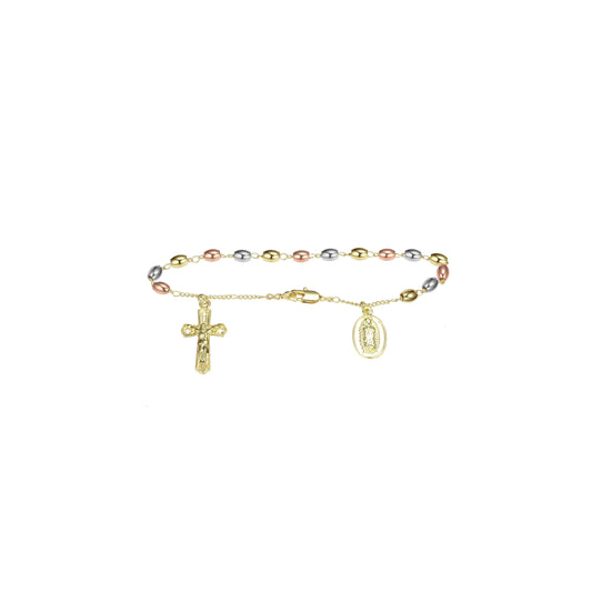 Collar de pulseras de rosario católico de la Virgen de Guadalupe italiana chapado en oro de 18 quilates, Oro 14K, Oro 14K en dos tonos