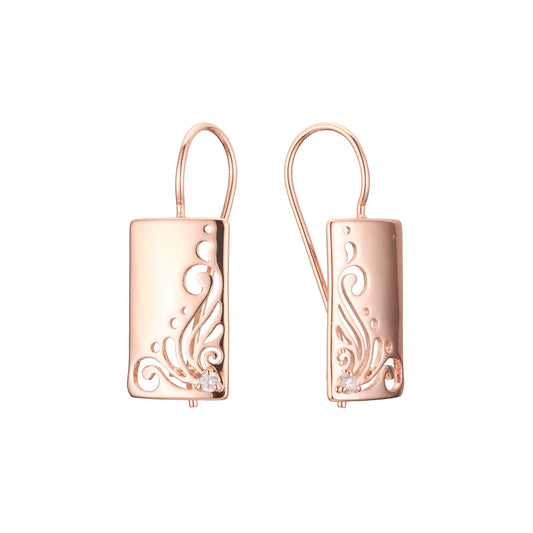 Wire hook butterfly rectangular waves earrings in 14K Gold, Rose Gold plating colors
