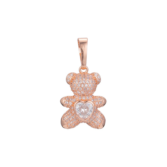 Colgante animal oso en Oro Rosa, baño de Oro 14K colores