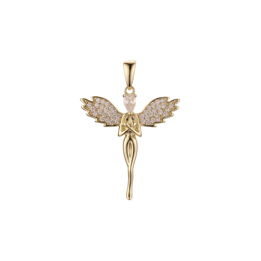 Pingente de asas de anjo em ouro rosa de dois tons, ouro branco, cores banhadas a ouro 14K