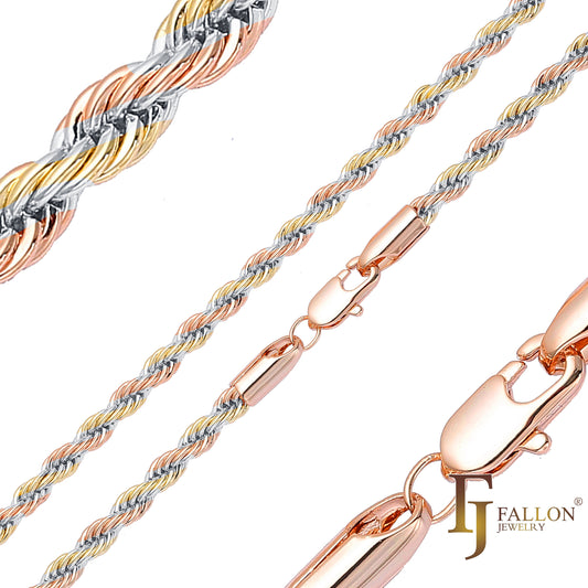 Классические цепочки French Rope с покрытием из Красное золото 585 пробы, двухцветные, трехцветные
