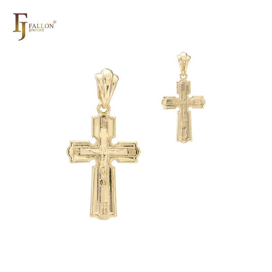 Cruz de crucifixo ortodoxo em ouro 14K, ouro rosa, pingente de cruz em ouro branco