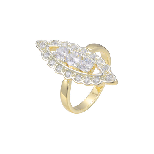 Двухцветные кольца с камнями Halo в форме маркизы из Жёлтое золото 585 пробы