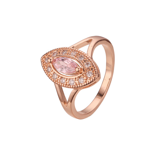 Anéis Marquise Halo em ouro 14K, cores banhadas a ouro rosa