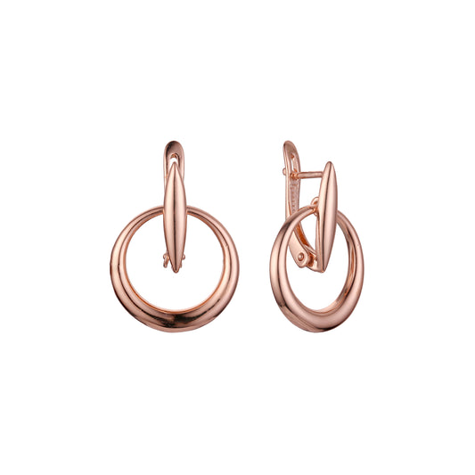 .圆形简约吊式耳环，镀 14K 金、玫瑰金，两种色调