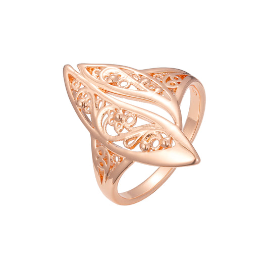 Женские кольца с филигранным узором в виде листьев, покрытые розовым золотом
