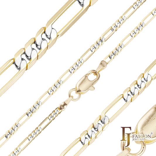 Correntes clássicas Figaro em ouro 14K em dois tons [finas 2 mm-5 mm]