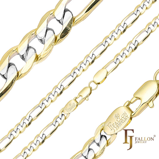 .Классические звенья Figaro, двухцветные золотые цепочки 14 карат [ширина >6 мм]