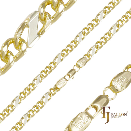 Cadenas de eslabones elegantes cubanos mixtos Figaro Z chapadas en oro de 14 quilates, oro rosa, dos tonos