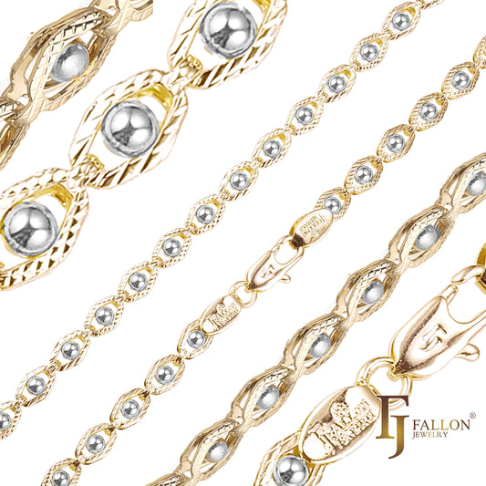 Perlen-Singapur-Gliederketten, plattiert mit 14 Karat Gold, Ros¨¦gold, zweifarbig