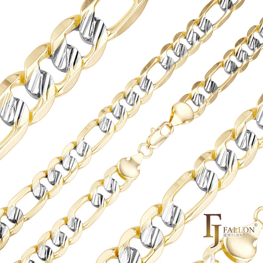 Cadenas de eslabones Figaro martilladas chapadas en oro de 14 quilates en dos tonos