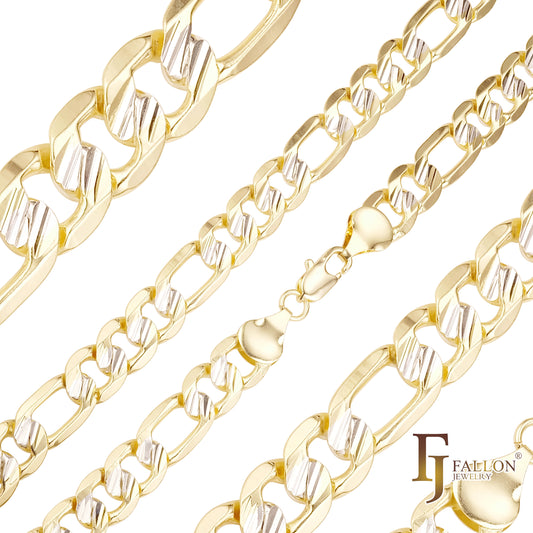 Cadenas de eslabones Figaro martilladas chapadas en oro de 14 quilates