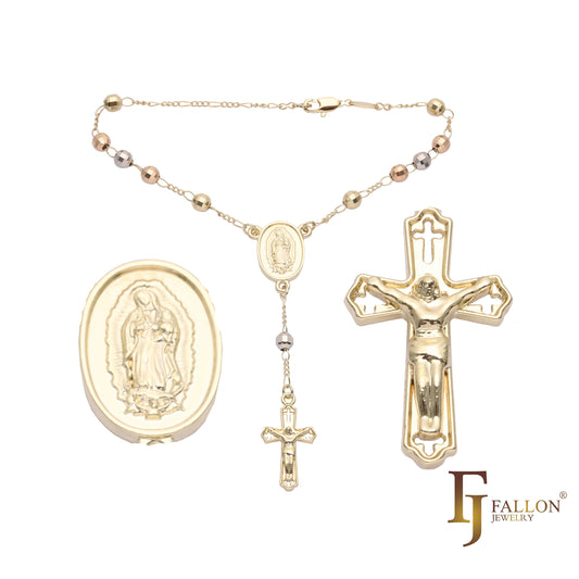 意大利瓜达卢佩圣母天主教念珠念珠项链镀白金、14K 金、14K 金两色