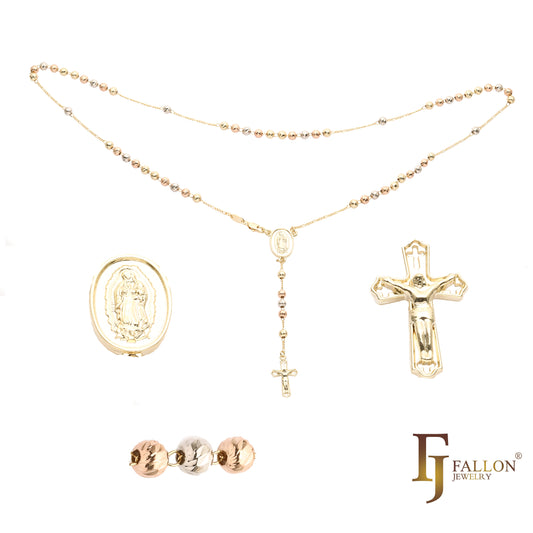 Katholische Rosenkranz-Halskette der italienischen Jungfrau von Guadalupe, plattiert mit 18 Karat Gold, 14 Karat Gold, 14 Karat Gold zweifarbig