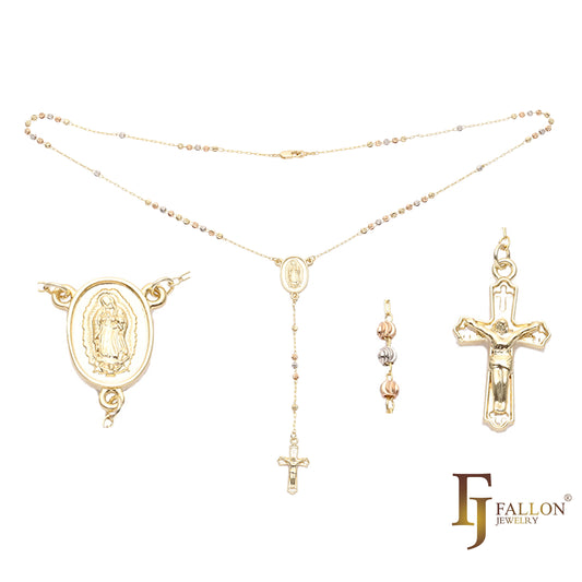 意大利瓜达卢佩圣母天主教念珠项链镀 14K 金两色