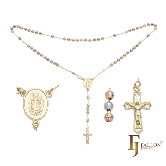 Katholische Rosenkranz-Halskette der italienischen Jungfrau von Guadalupe, vergoldet mit 14 Karat Gold, 14 Karat Gold zweifarbig