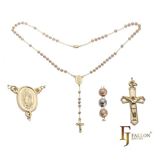 Katholische Rosenkranz-Halskette der italienischen Jungfrau von Guadalupe, vergoldet mit zweifarbigem 14-kar?tigem Gold