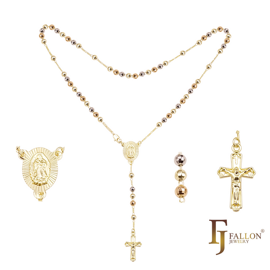 Katholische Rosenkranz-Halskette der italienischen Jungfrau von Guadalupe, vergoldet mit 14 Karat Gold