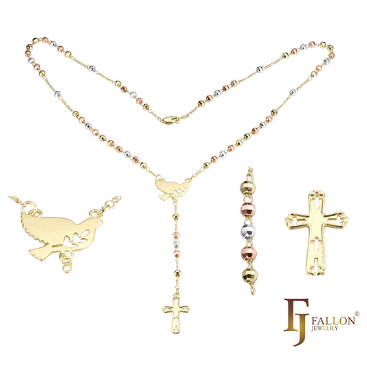 意大利瓜达卢佩圣母天主教念珠项链镀 14K 金两色