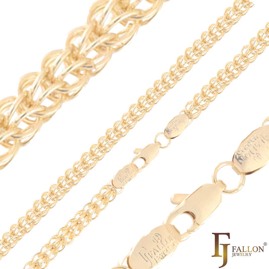 Cadenas de oro de 14 quilates con eslabones elegantes y cable rolo de doble anillo