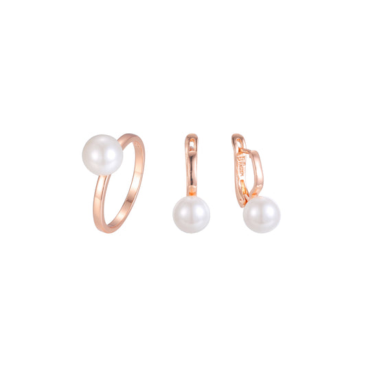Conjunto de joyas de perlas chapadas en oro rosa