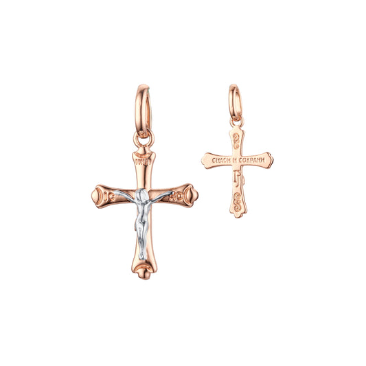 .Подвеска с католическим мальтийским крестом из розового золота, двухцветная, с покрытием из 14-каратного золота.