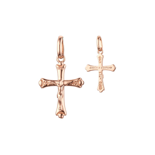 .Colgante Cruz de Malta Católica en Oro Rosa bicolor, baño de Oro 14K colores