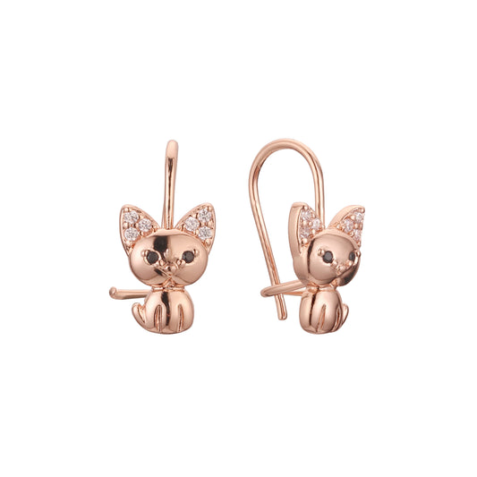 Aretes de gancho de alambre para niños en forma de racimo de gatos en Oro 14K, oro rosa, baño de dos tonos