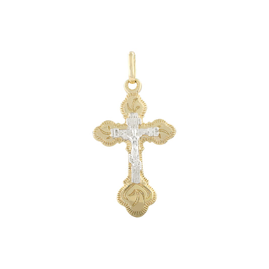 Двухцветный кулон-крест из золота 14 карат