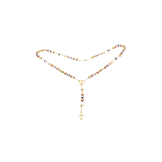 Collar de Rosario de tres tonos de Oro 14K con la Virgen de Guadalupe y la Cruz italiana de oro de 18 quilates