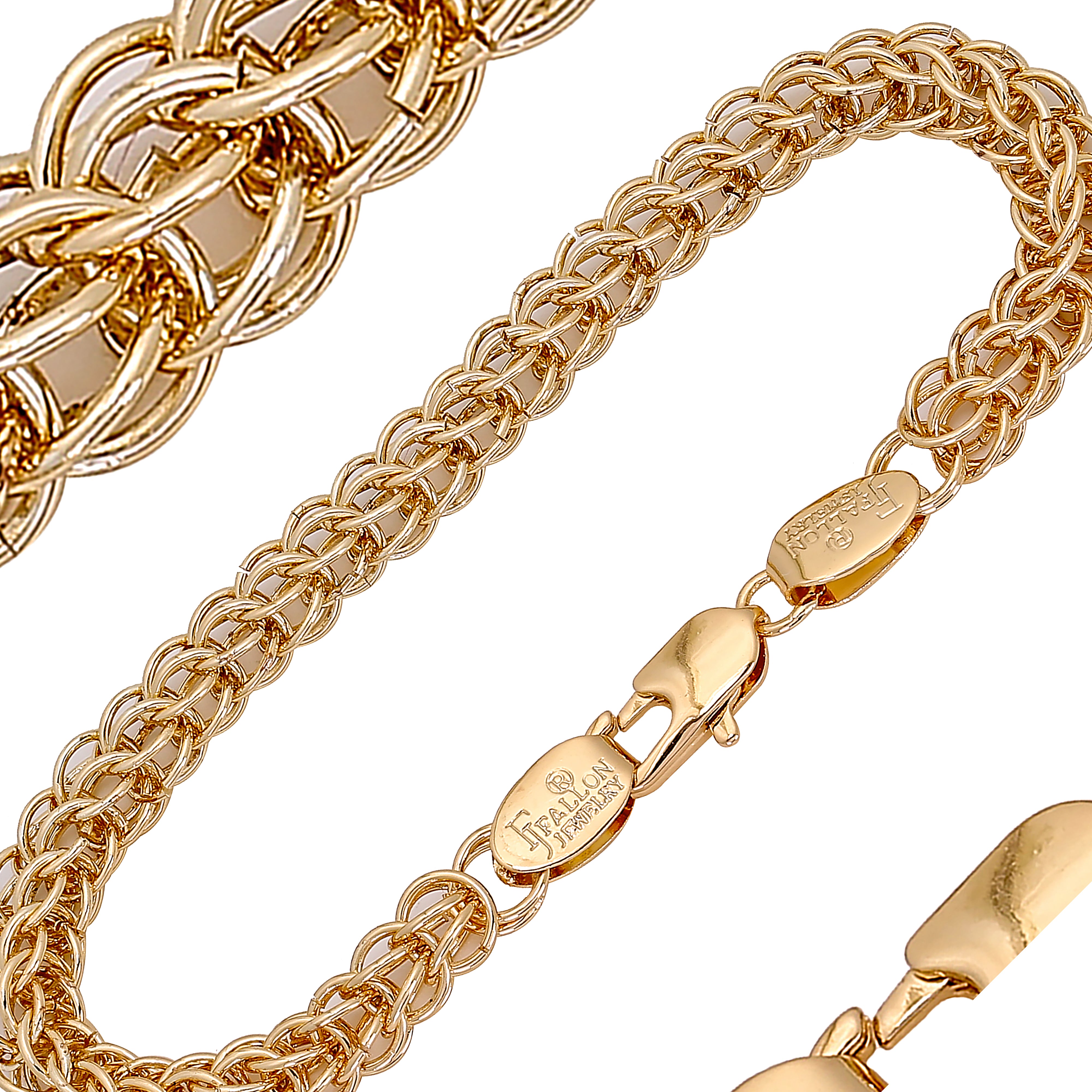 Cable de doble anillo Bismarck cadenas de eslabones rolo chapados en oro de 14 quilates, oro rosa