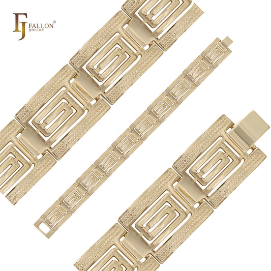 Griechische Schlüssel-Mäander-Armbänder aus 14-karätigem Gold
