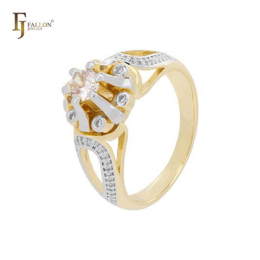 Модные кольца из белого золота 14 карат с когтистым пасьянсом и розовым золотом CZ