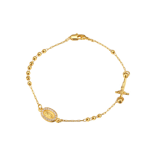 Halskette mit katholischen Rosenkranz-Armb?ndern der italienischen Jungfrau von Guadalupe, vergoldet mit Wei?gold, 14 Karat Gold