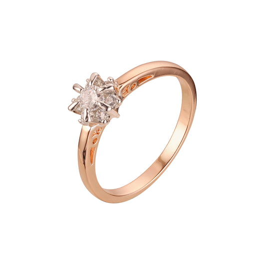 .单石圆形宝石戒指，玫瑰金、14K 金，两种色调电镀颜色