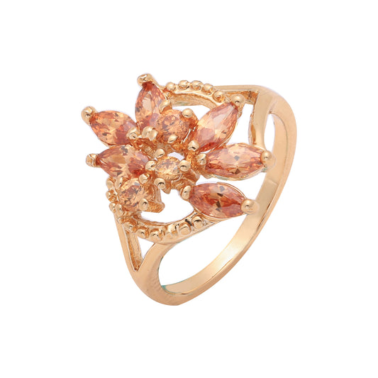 Cluster moda flor laranja CZ anéis de ouro rosa
