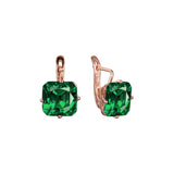 .Big Solitaire 祖母绿切割彩色方晶 14K 金、玫瑰金耳环
